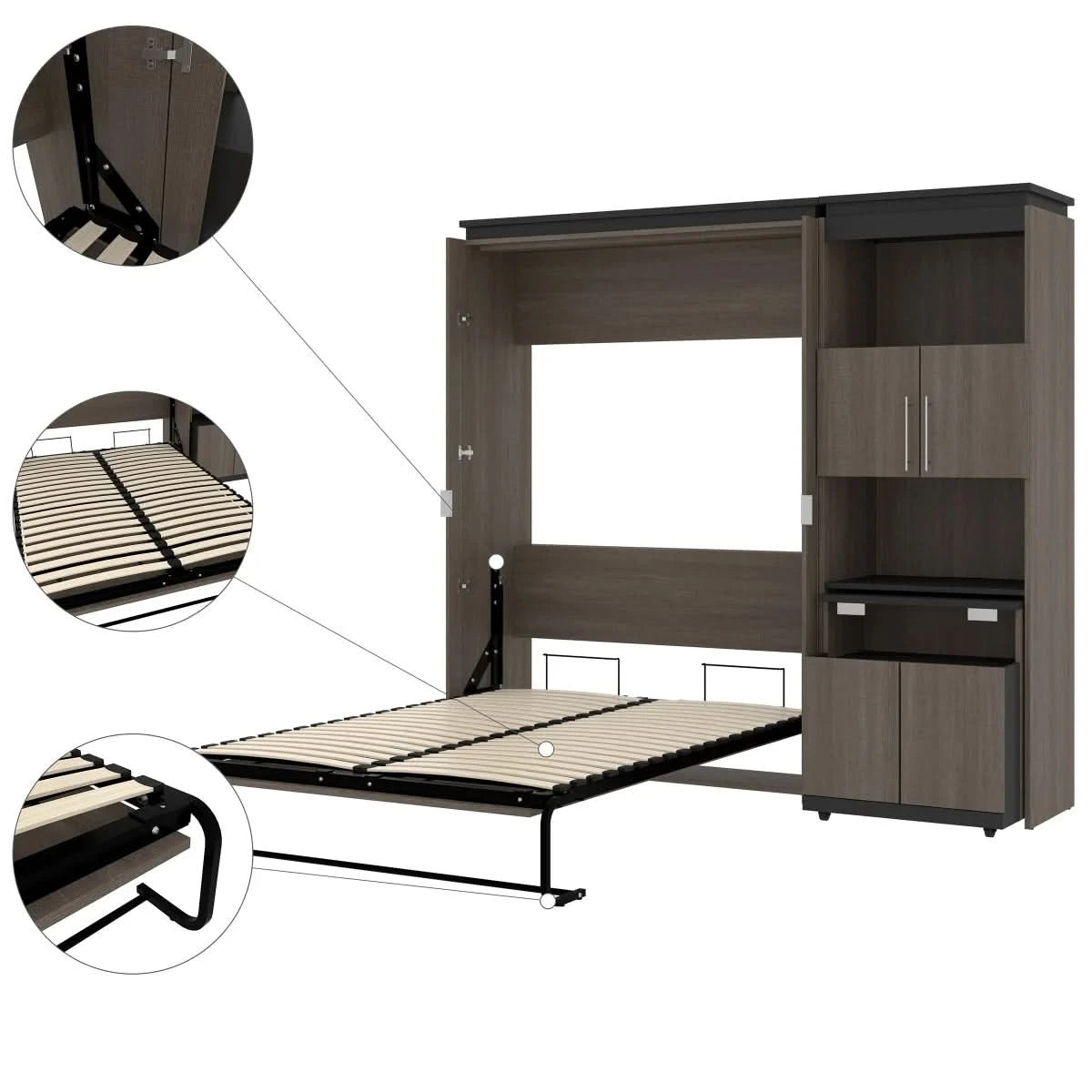 Orion Full Wall Bed and Shelving Unit with Fold-Out Desk
