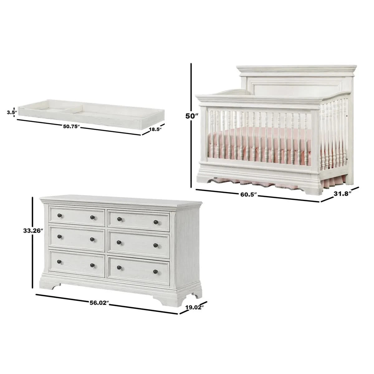 Imagio Baby Ashley 3-piece Crib Set, Brushed White