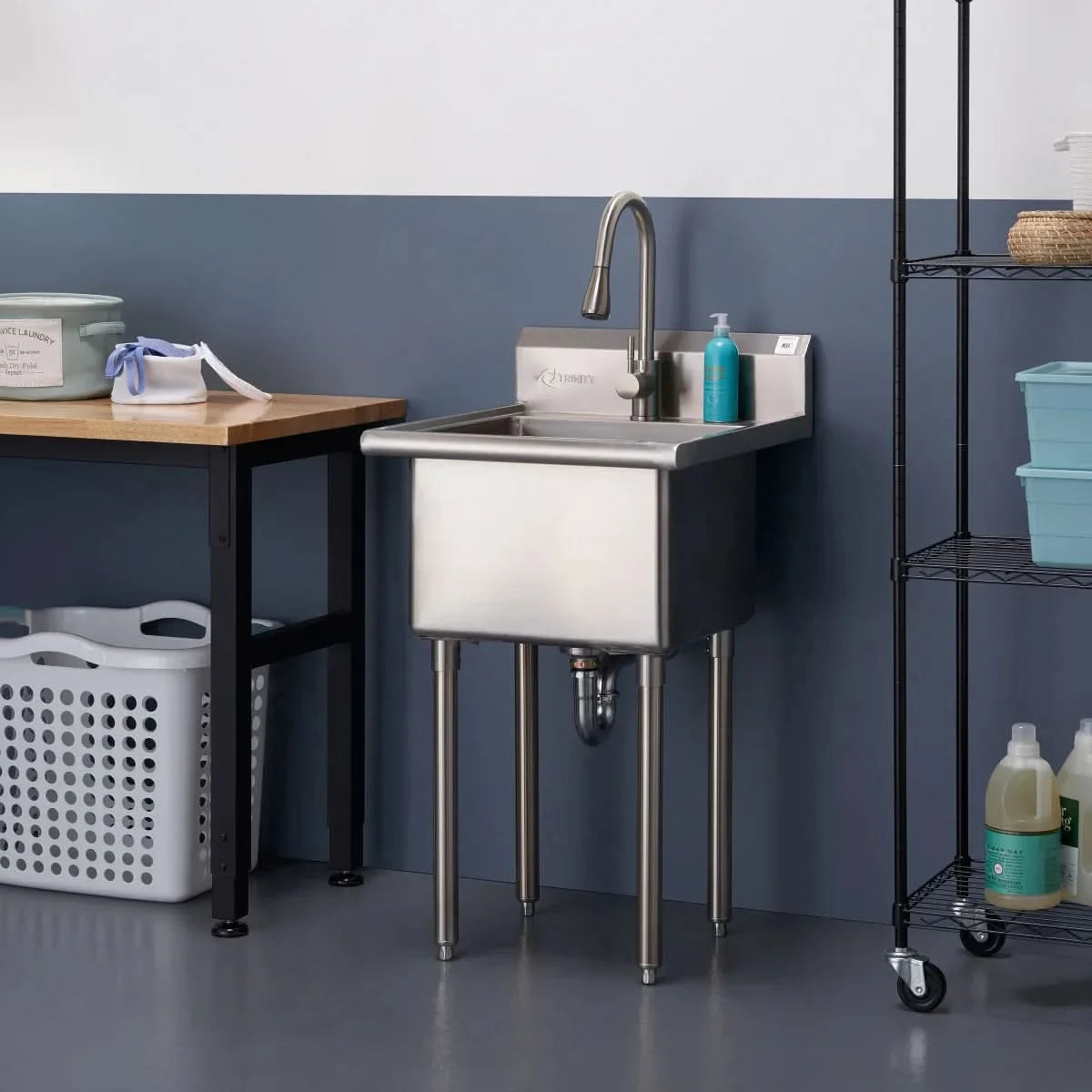 TRINITY 18" x 16" Stainless Steel Utility Sink with Pull-out Faucet