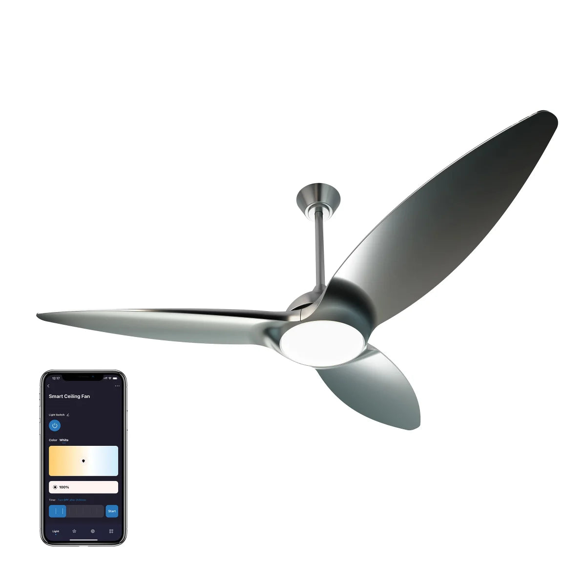 Smart Slique 60” Wi-Fi Outdoor Ceiling Fan with Color Changing Integrated LED Light and Remote