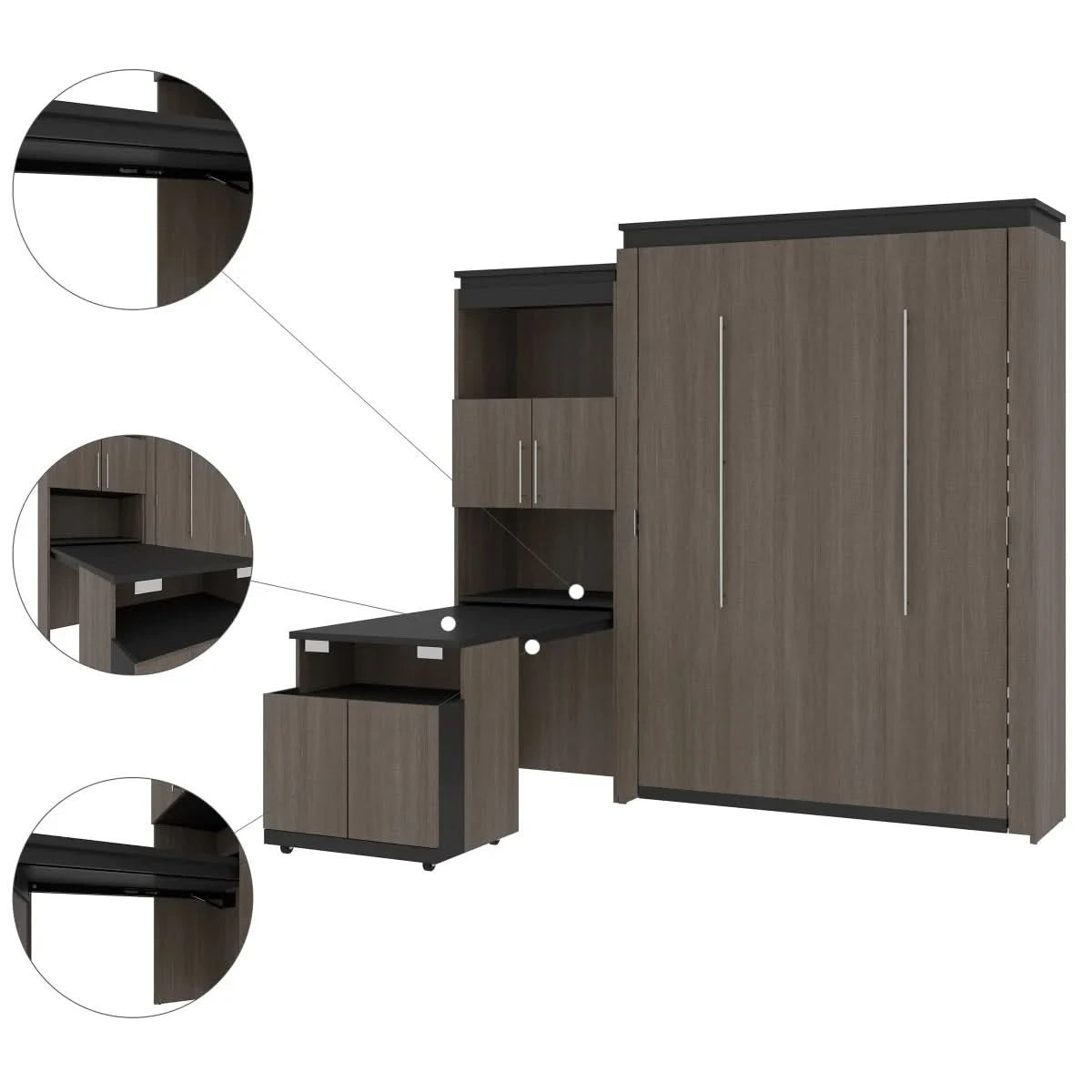 Orion Queen Wall Bed and Shelving Unit with Fold-Out Desk