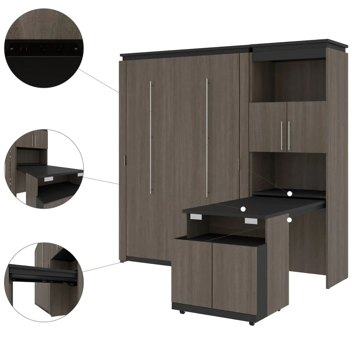 Orion Full Wall Bed and Shelving Unit with Fold-Out Desk