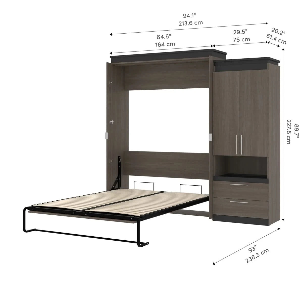 Orion Queen Wall Bed with Storage Cabinet and Nightstand