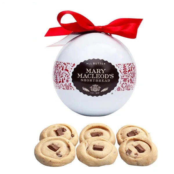 Mary Macleod's Holiday Ornament Tin of Chocolate Crunch Shortbread Cookies, 12 Oranament Tins, 72 Cookies Total