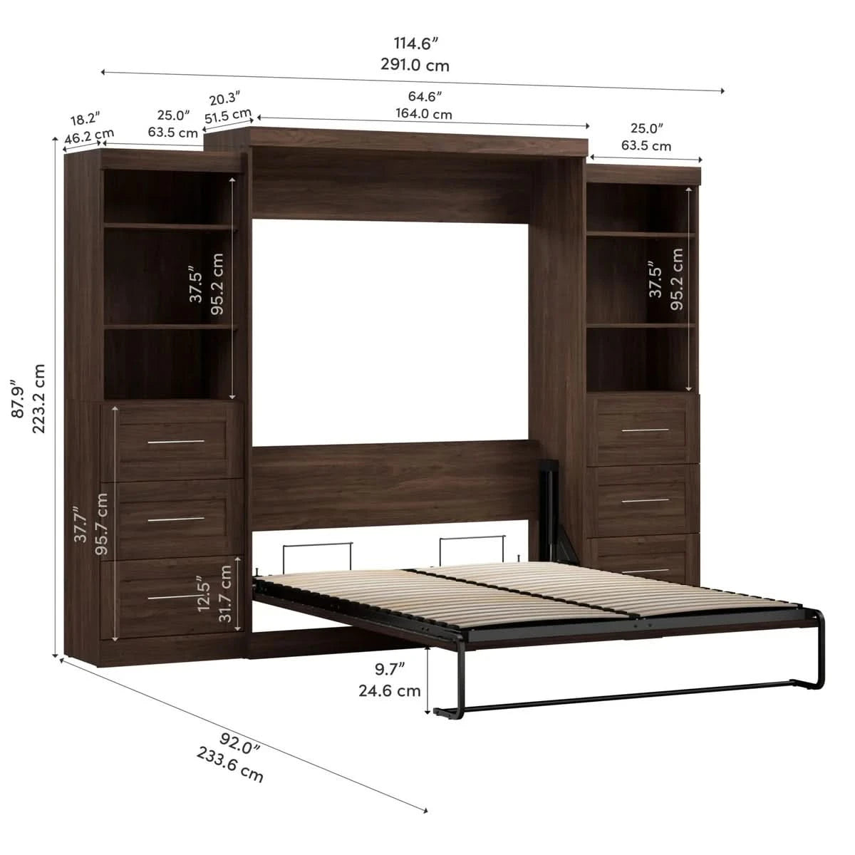 Boutique Queen Murphy Bed and 2 Shelving Units with Drawers