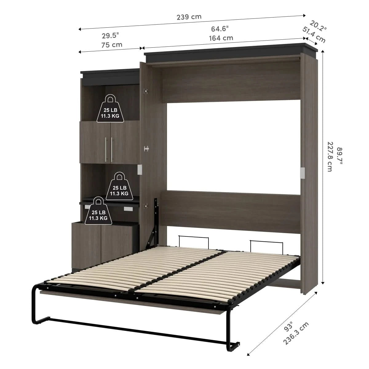 Orion Queen Wall Bed and Shelving Unit with Fold-Out Desk