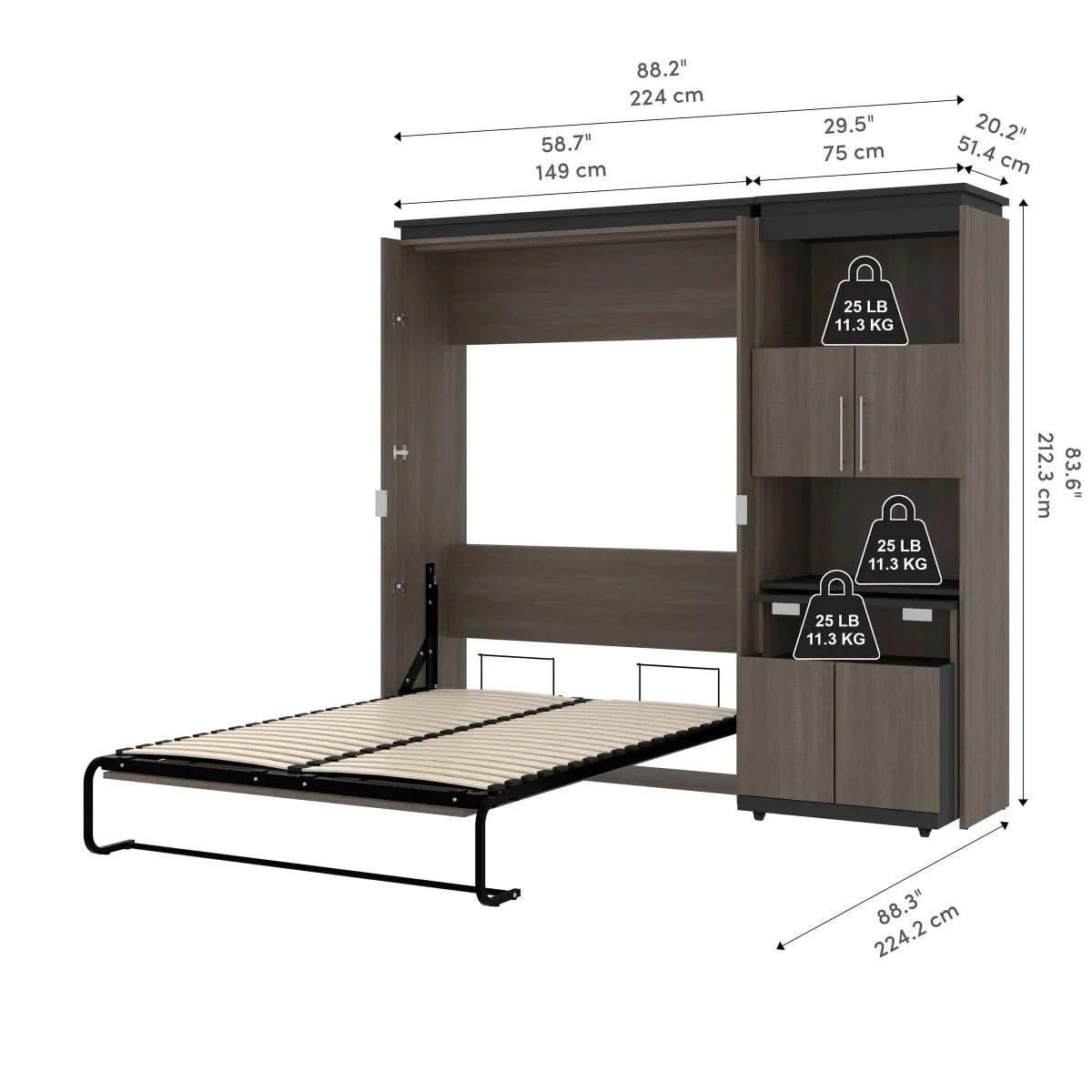Orion Full Wall Bed and Shelving Unit with Fold-Out Desk