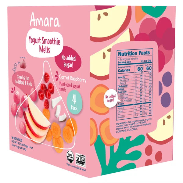 Amara Organic Yogurt Smoothie Carrot Raspberry Melts, 4 (1 oz) bag per box