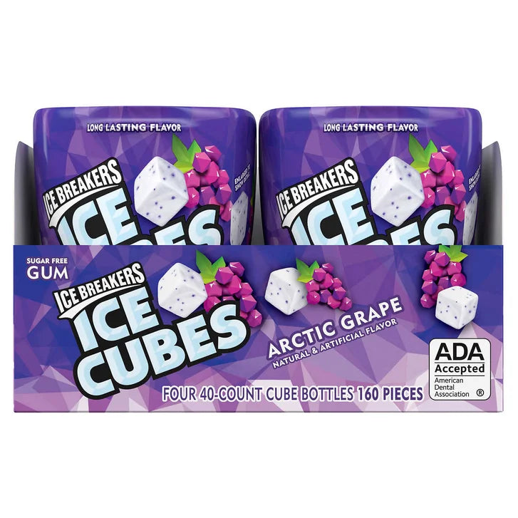 Ice Breakers Ice Cubes Sugar Free Gum, Arctic Grape, 40 pieces, 4 ct, 160 pieces
