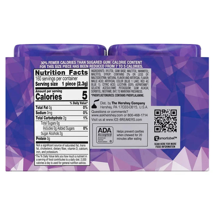 Ice Breakers Ice Cubes Sugar Free Gum, Arctic Grape, 40 pieces, 4 ct, 160 pieces