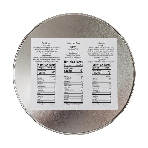 Heaton Pecans Roasted Salted Pecans, Chocolate Covered Pecans, Praline Pecan Tin 2.3 lb Total