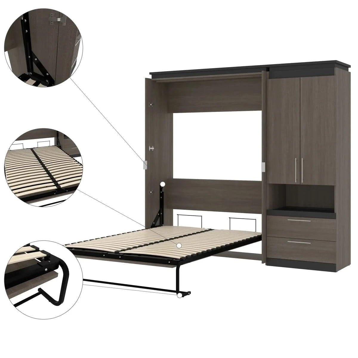 Orion Full Murphy Bed with Storage Cabinet and Nightstand