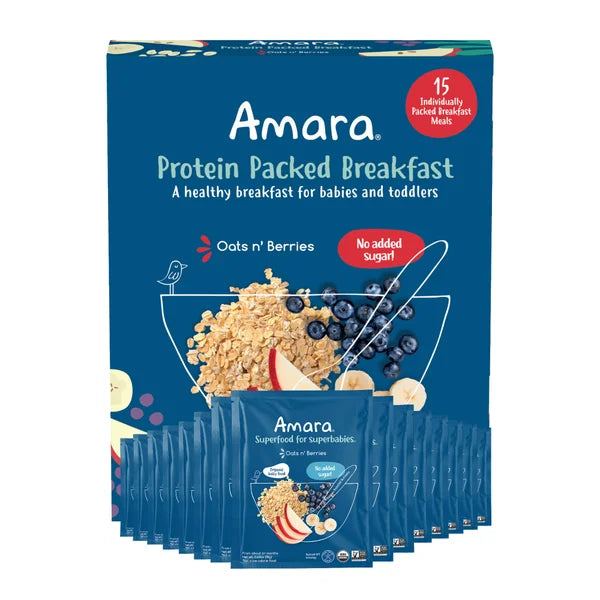 Amara Baby and Toddler Protein Packed Breakfast Cereal Oats and Berries, 15 Meals