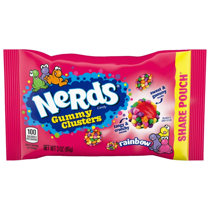Nerds Candy Gummy Clusters, Rainbow, Share Pouch, 3 oz, 12-count