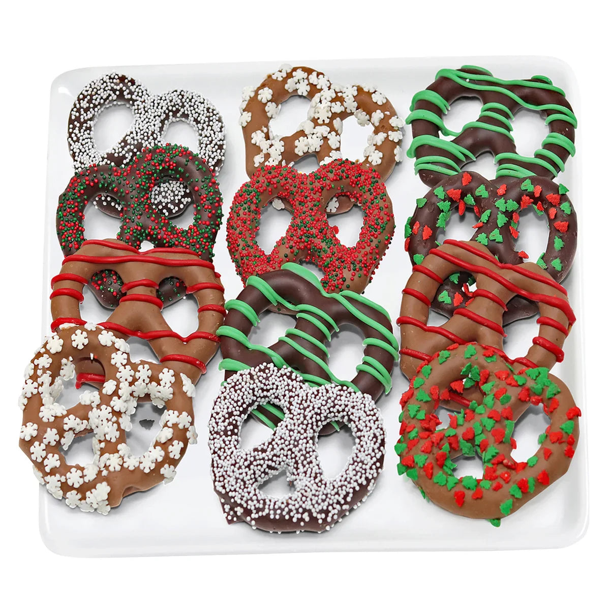 Chocolate Covered Company, 12 Belgian Chocolate Covered Holiday Pretzel Twists, 6 Dark Chocolate, 6 Milk Chocolate