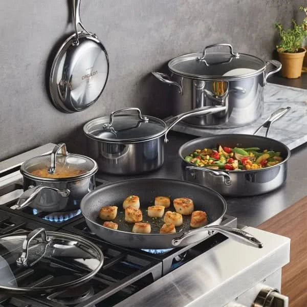 Circulon C1 Series Clad Stainless Steel with ScratchDefense Non-Stick Cookware Set, 10-piece
