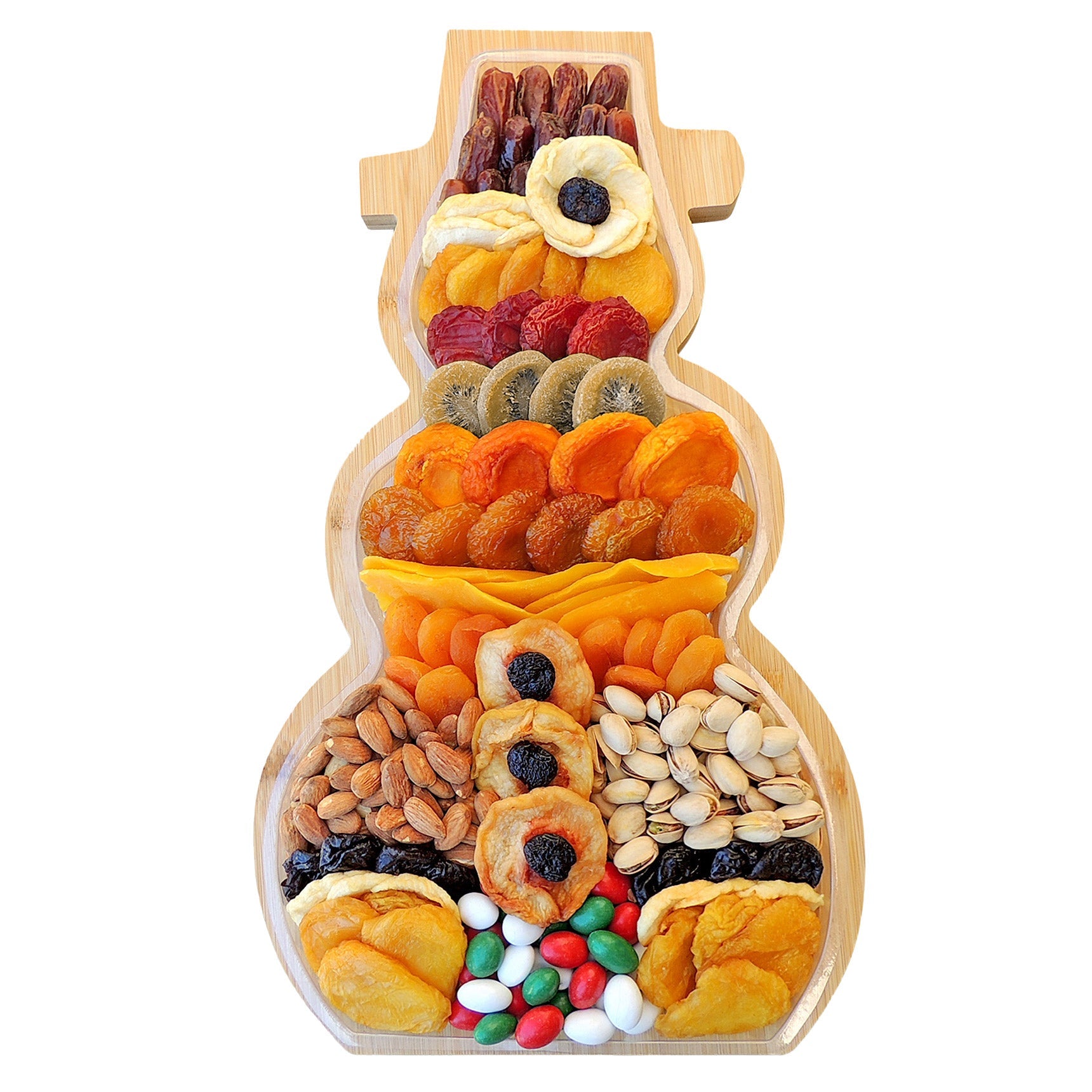 Vacaville Fruit Company, Dried Fruit & Nut & Confection Bamboo Snowman Tray, 43 oz.