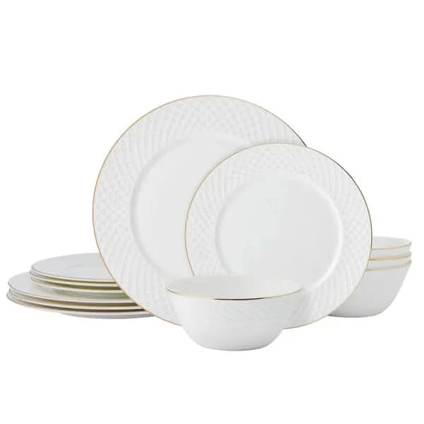 Mikasa Trellis Gold 12-piece Bone Dinnerware Set