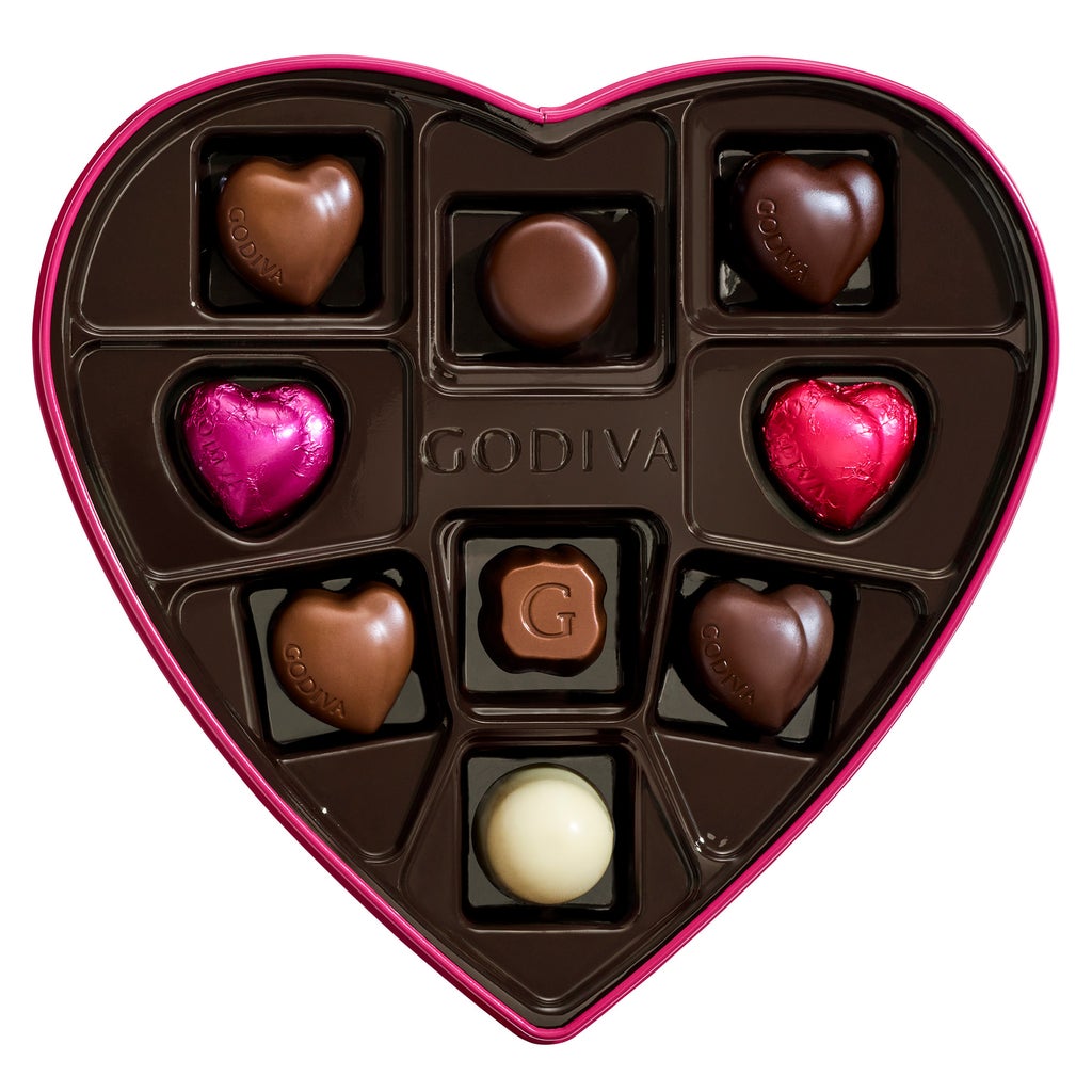 Godiva Goldmark Assorted Valentine's Day Heart Gift Tin, 9 Piece, 6 Pack