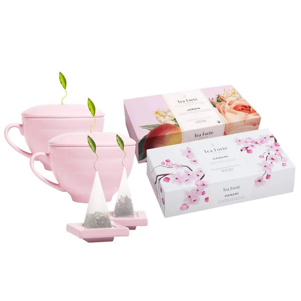 Tea Forte Jardin and Hanami Variety Tea Set With 2 Café Cups and 2 Tea Trays