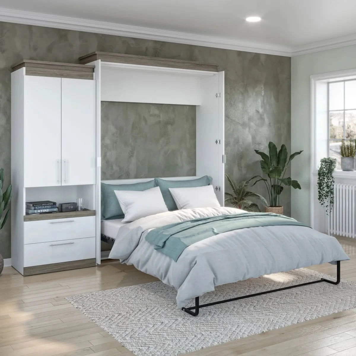 Orion Queen Wall Bed with Storage Cabinet and Nightstand