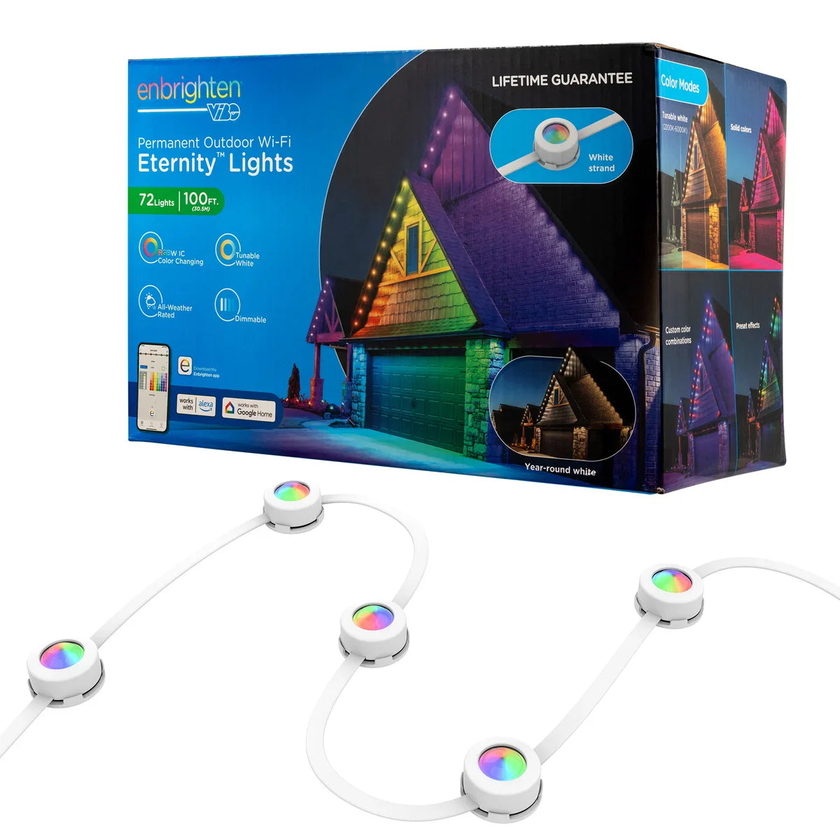 Enbrighten 100ft Permanent Outdoor Wi-Fi Eternity Eave Lights