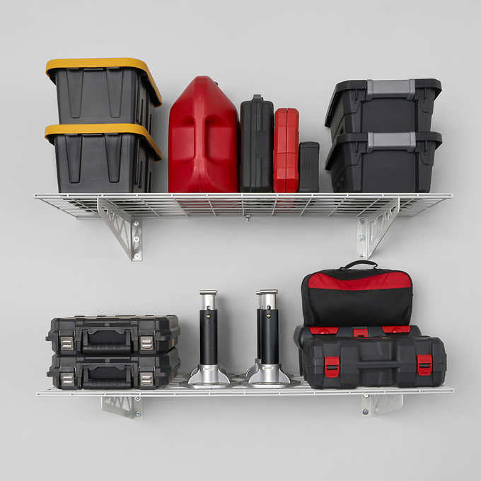 SafeRacks Wall Shelf Combo Kit, Two Shelves, Four Deck Hooks