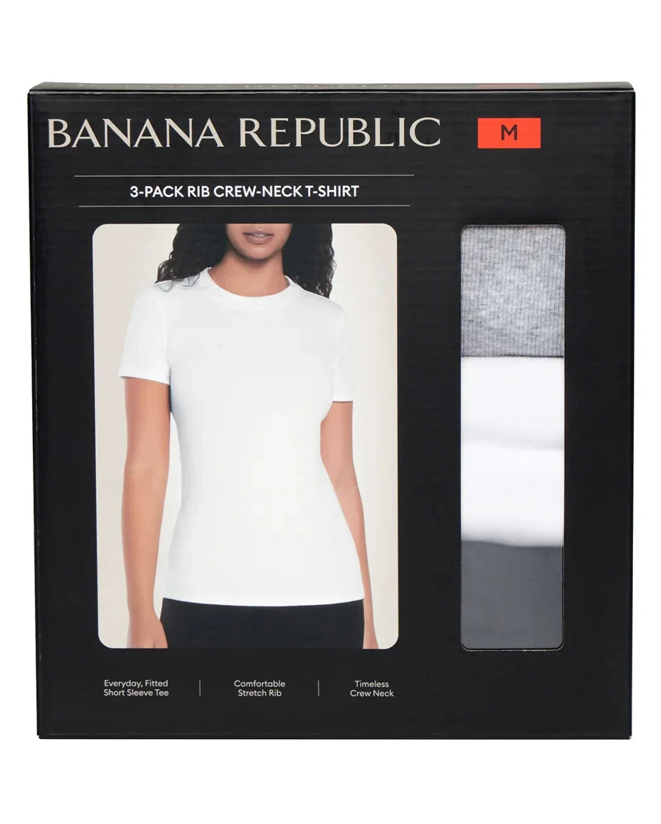 Banana Republic Women's Ribbed Crewneck T-Shirt, 3-pack