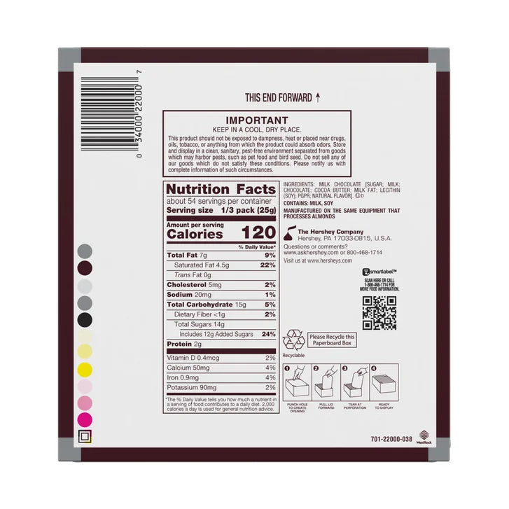 Hershey's King Size Milk Chocolate Bars, 2.6 oz, 18-count