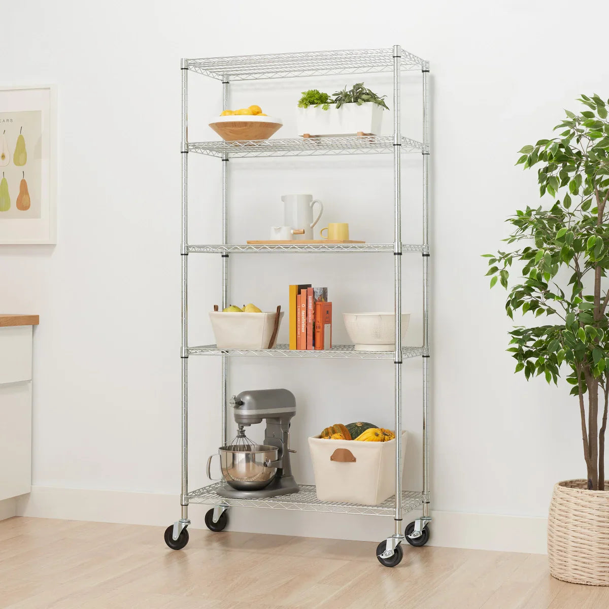 TRINITY 5-tier Wire Shelving Rack, 36" x 18" x 72", Includes Wheels