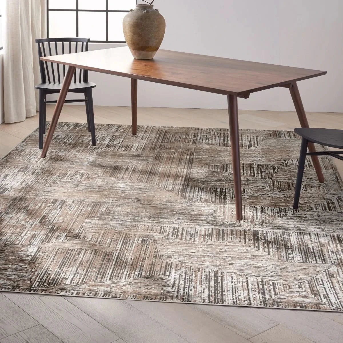 Calvin Klein Luminosity Black Ivory Area Rug, 6' 6" x 9' 2"