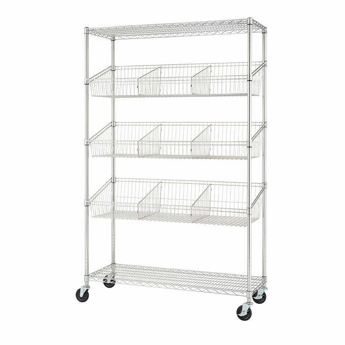 TRINITY EcoStorage 5-tier 48x18x72 Wire Shelving with Baskets & Dividers NSF Chrome