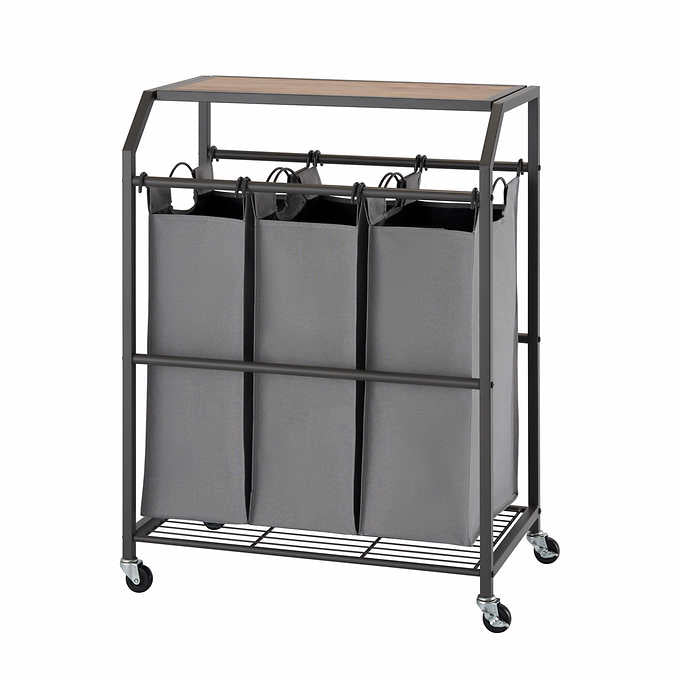 Trinity 3-bag Laundry Cart with Flip-up Top