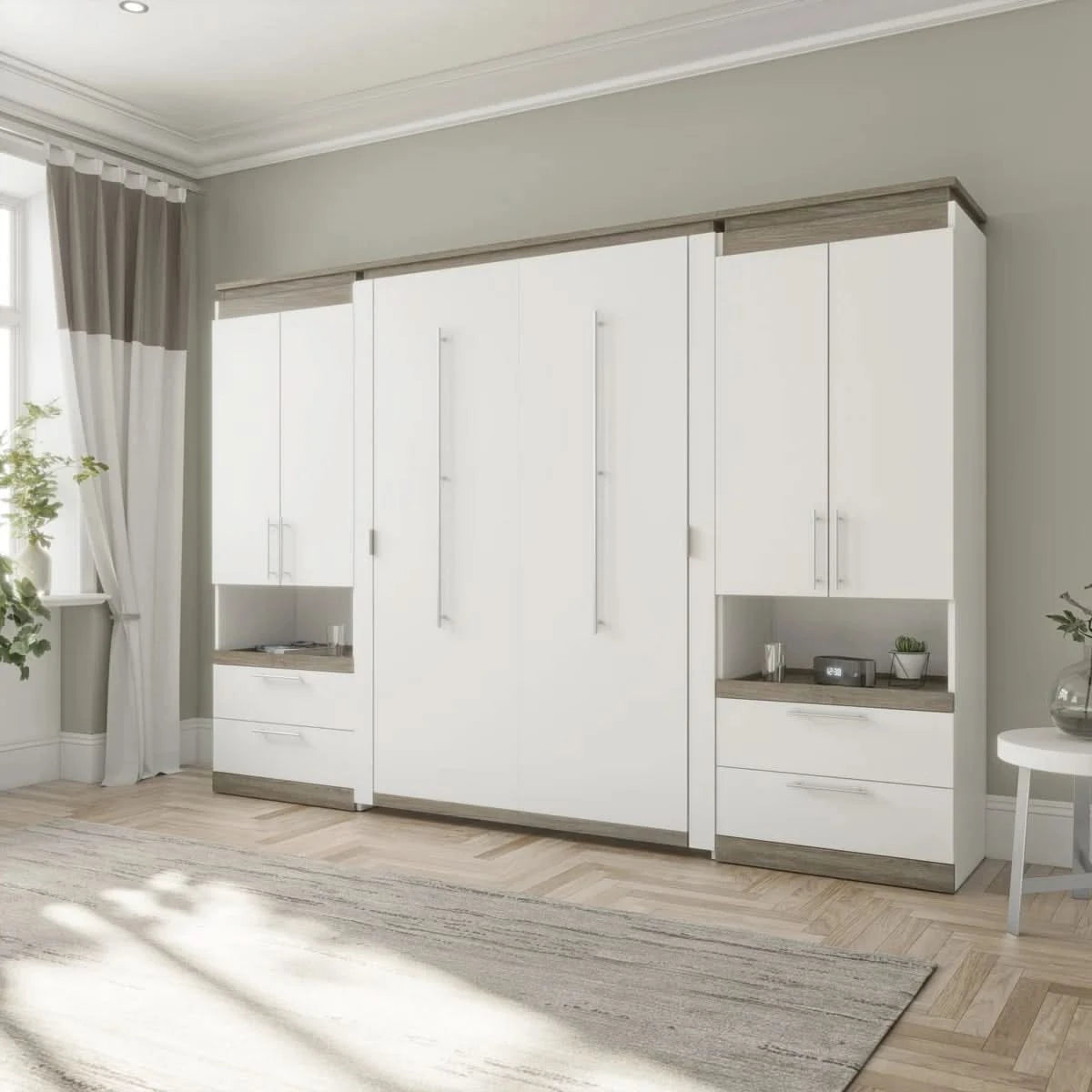 Orion Full Wall Bed with 2 Storage Cabinets and Nightstands