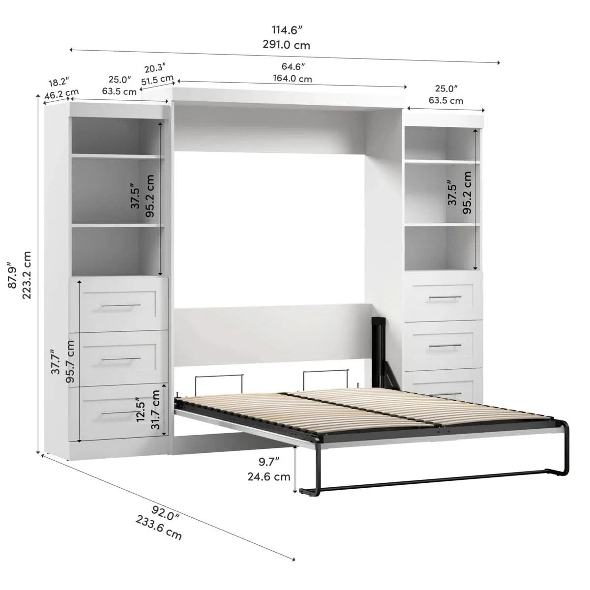 Boutique Queen Murphy Bed and 2 Shelving Units with Drawers