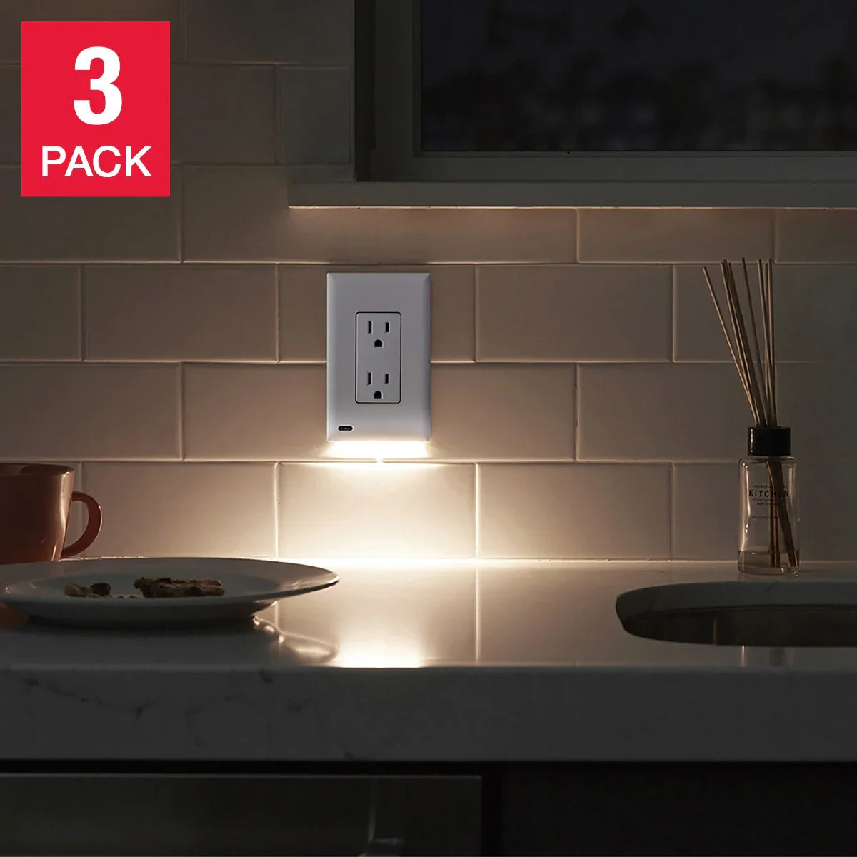 SnapPower GuideLight 2 LED Outlet Cover, 3-pack