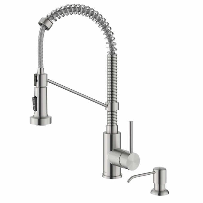 KRAUS 18" Pull-Down Commercial Kitchen Faucet with Matching Soap Dispenser