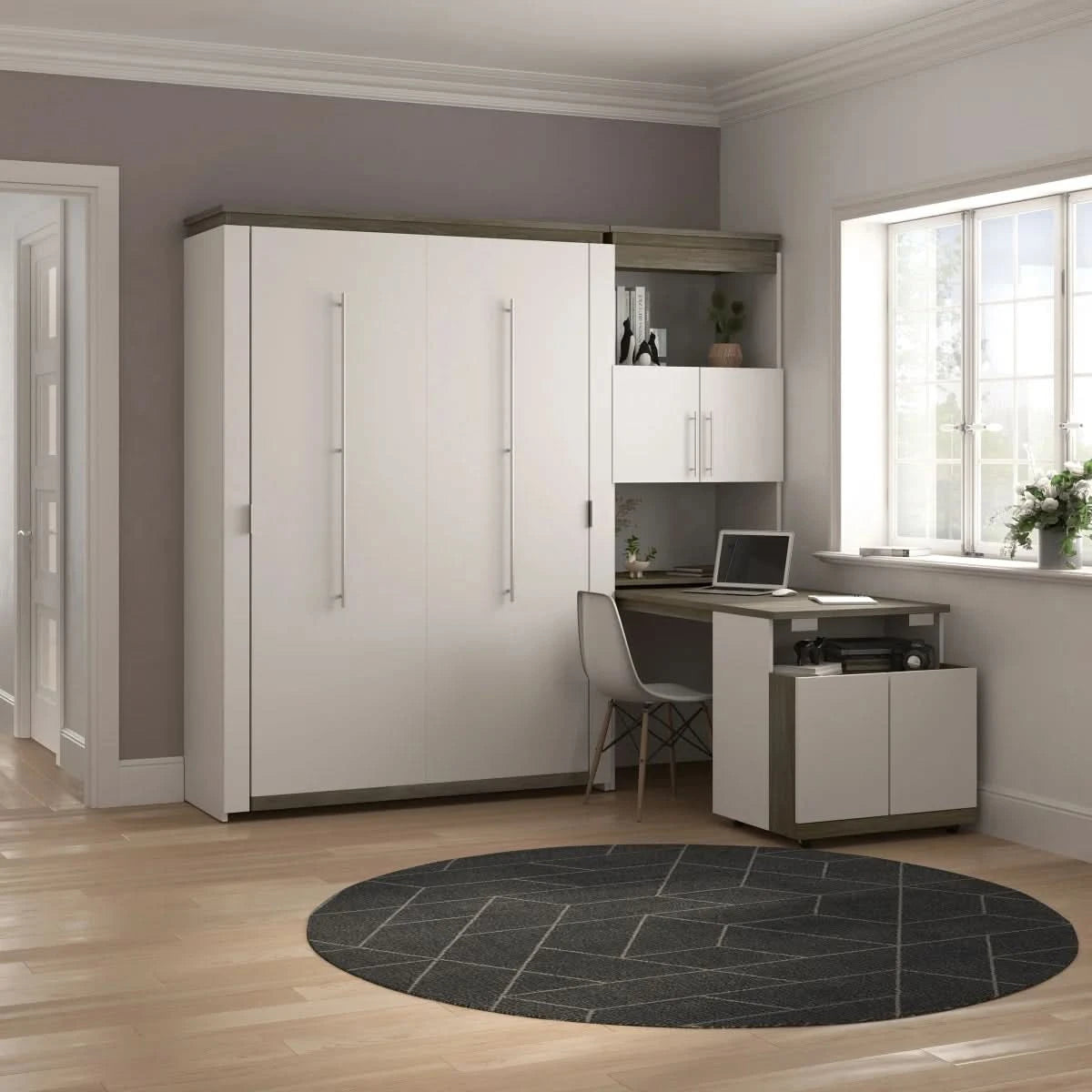 Orion Full Wall Bed and Shelving Unit with Fold-Out Desk