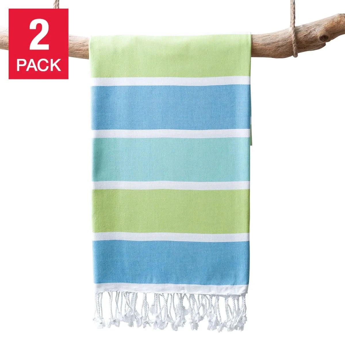Turkish Towel Company Caribbean Summer Stripe Peshtemal Towel, 2-piece