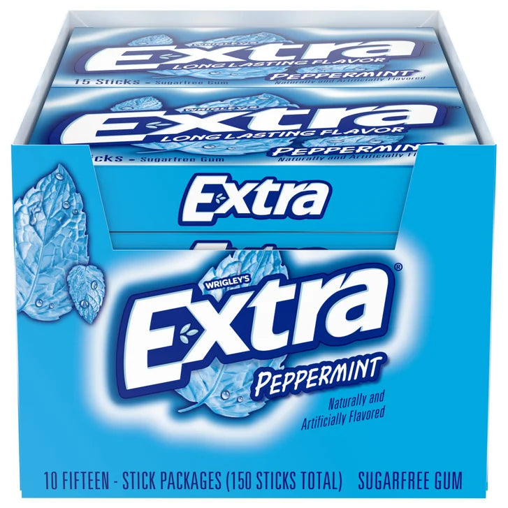Extra Peppermint Gum Sugar Free, Slim Pack, 15 Sticks, 10-count