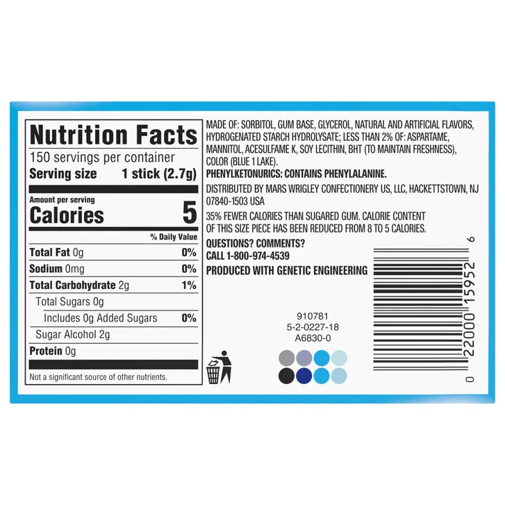 Extra Peppermint Gum Sugar Free, Slim Pack, 15 Sticks, 10-count