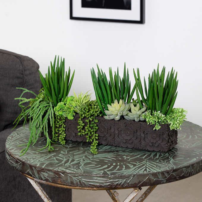 Faux Succulent Arrangement in Cement Planter