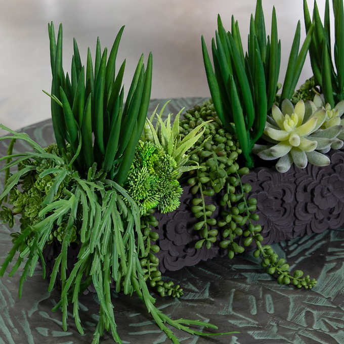 Faux Succulent Arrangement in Cement Planter