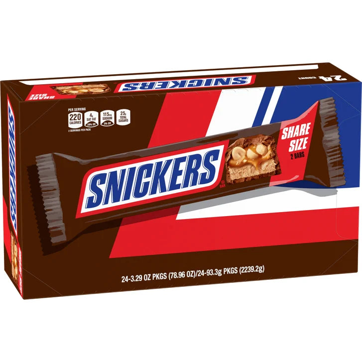 Snickers Chocolate Candy Bars, Share Size, 3.29 oz, 24 count