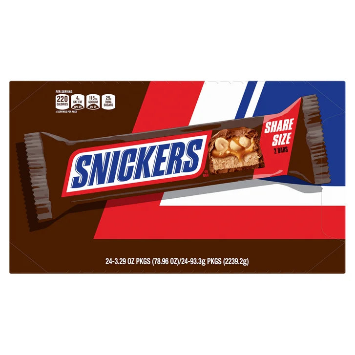 Snickers Chocolate Candy Bars, Share Size, 3.29 oz, 24 count