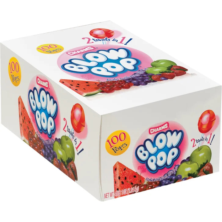Charms Blow Pop, 0.65 oz, Assorted Bubble Gum Filled Pops, 100-count