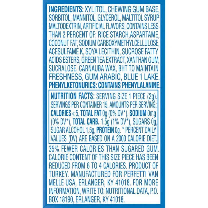 Mentos Pure Fresh Sugar Free Gum, Fresh Mint, 15 Pieces, 10-count