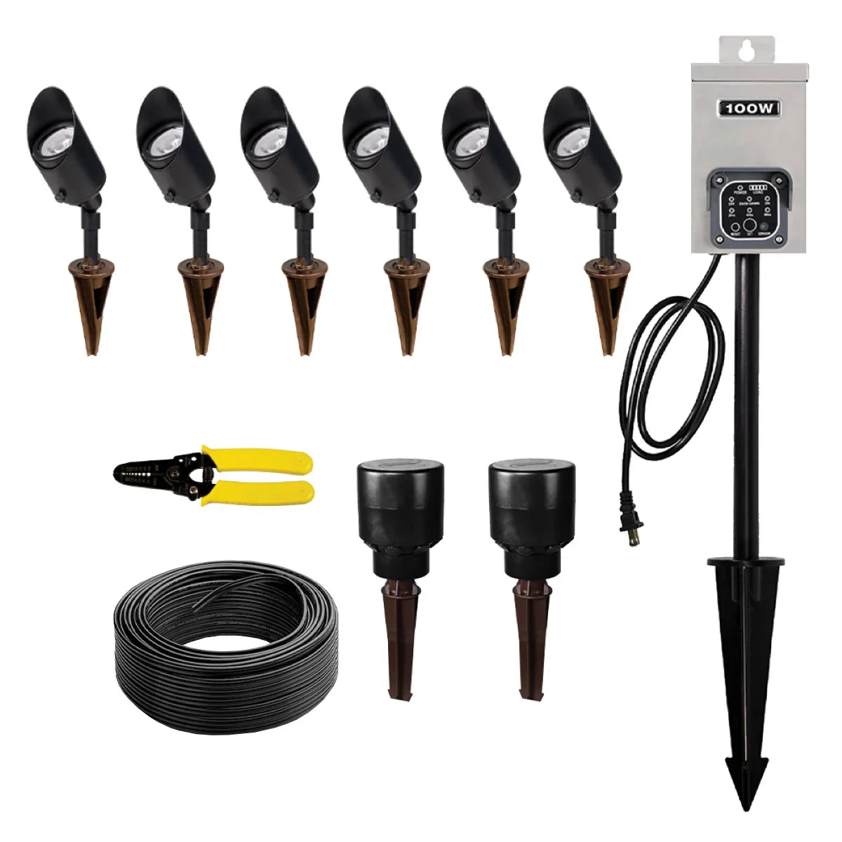 VOLT Low Voltage LED Outdoor Spotlight 6-pack Kit with 100W Transformer