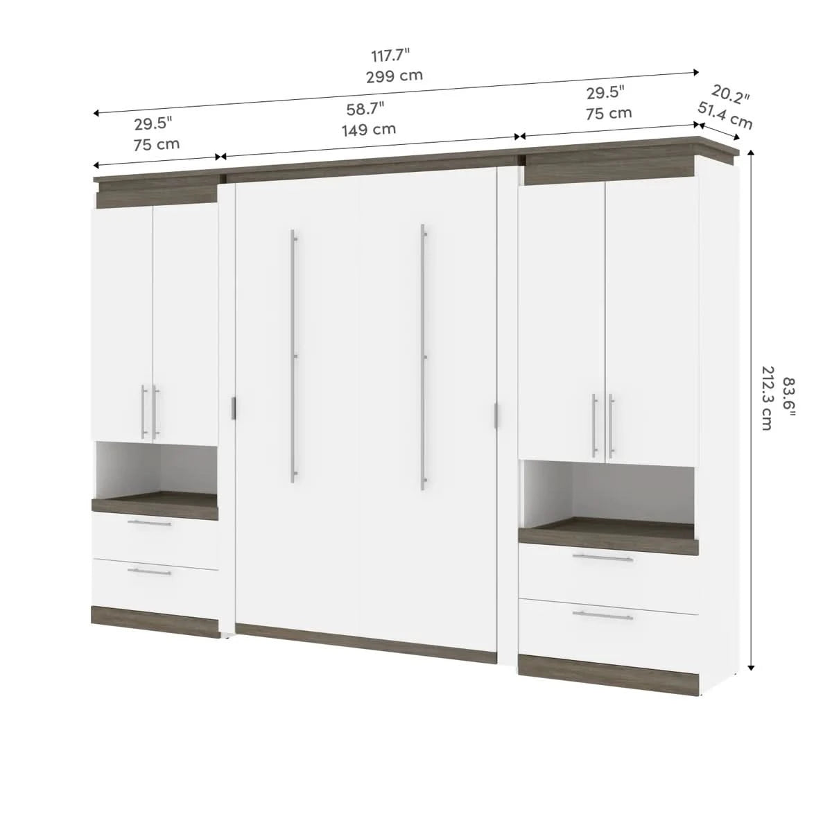 Orion Full Wall Bed with 2 Storage Cabinets and Nightstands