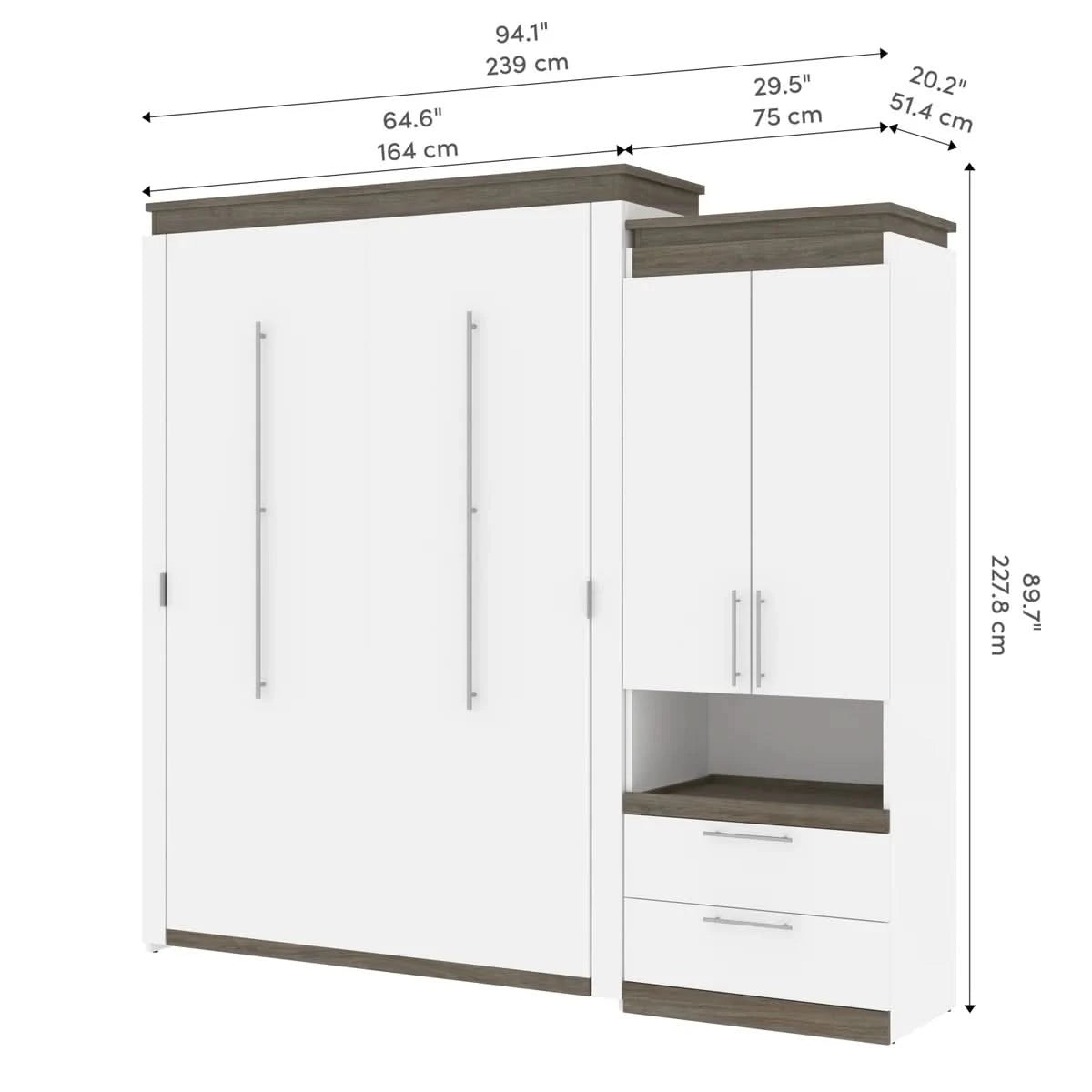 Orion Queen Wall Bed with Storage Cabinet and Nightstand